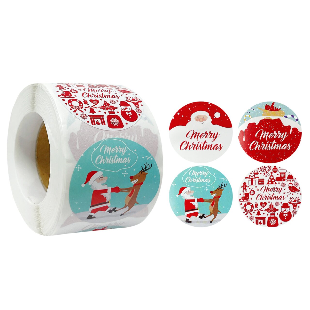 Wrapables Christmas Stickers Label Roll, Holiday Stickers for Sealing Cards, Envelopes, Gift Boxes, Festive Party Favors (500 pcs)